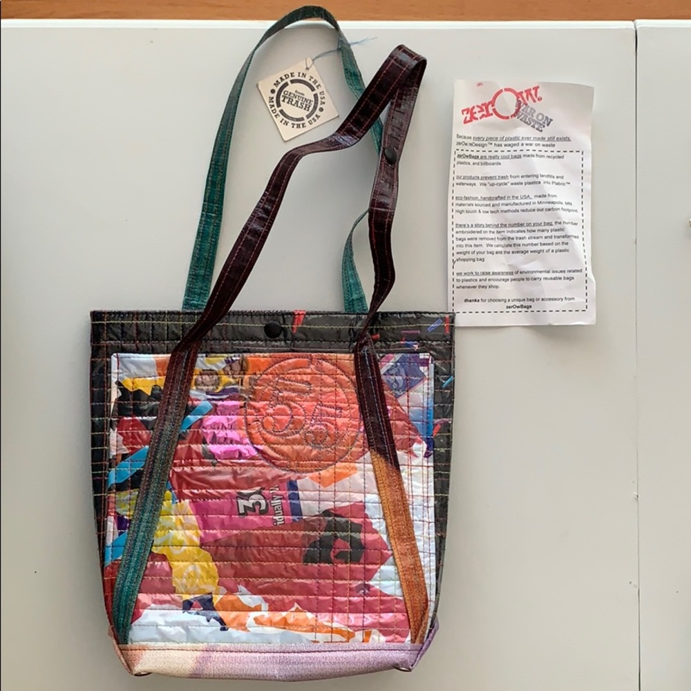 Bag made out of Recycled Plastics and Billboards.